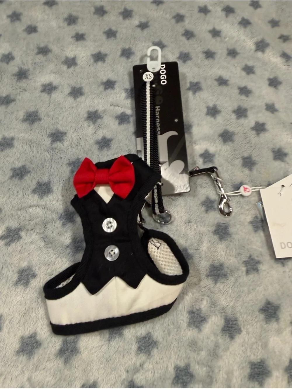 Black Dog Tuxedo Harness with Red Bow Accent - Formal Pet Harness new xs